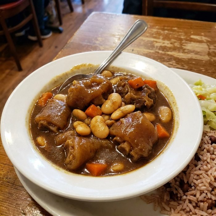 Stewed cow foot with butter beans in brown gravy