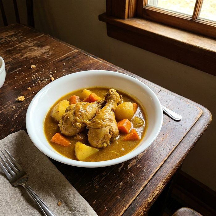 Curry chicken pieces in golden curry sauce